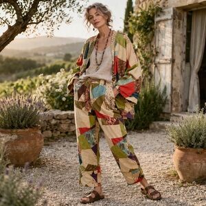 Kimchi Blue Patchwork Set Micki Pants Piper Jacket Size Medium